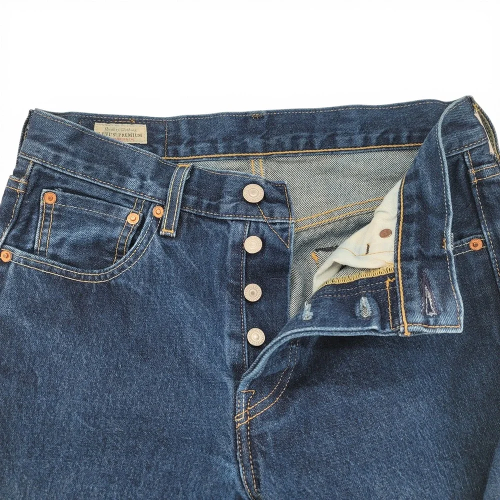 Levis 501 ST Mens 29x34 Jeans Cotton Blue Straight Leg Button Fly Classic - Picture 2 of 7